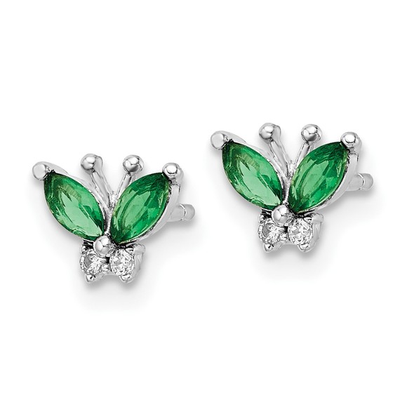 925 Sterling Silver Rhodium-plated Green & White CZ Butterfly Post Earrings - Picture 2 of 4